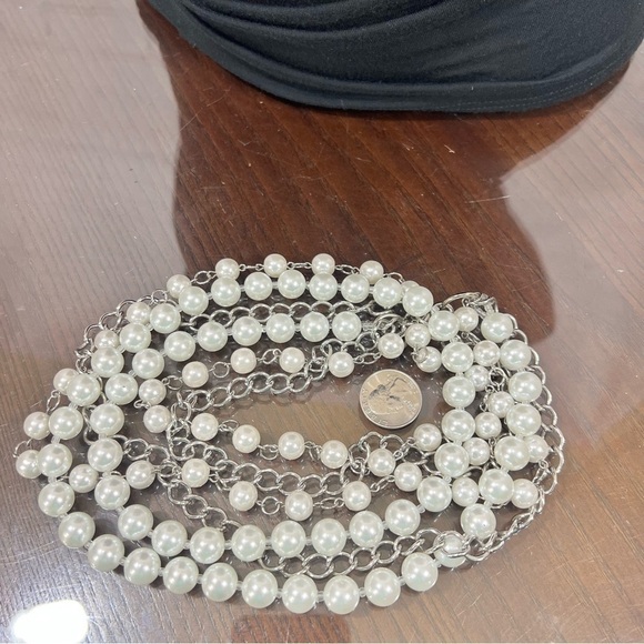 New York & Company Faux Pearls and Silvertone Chain 3 layer statement necklace - Picture 4 of 10